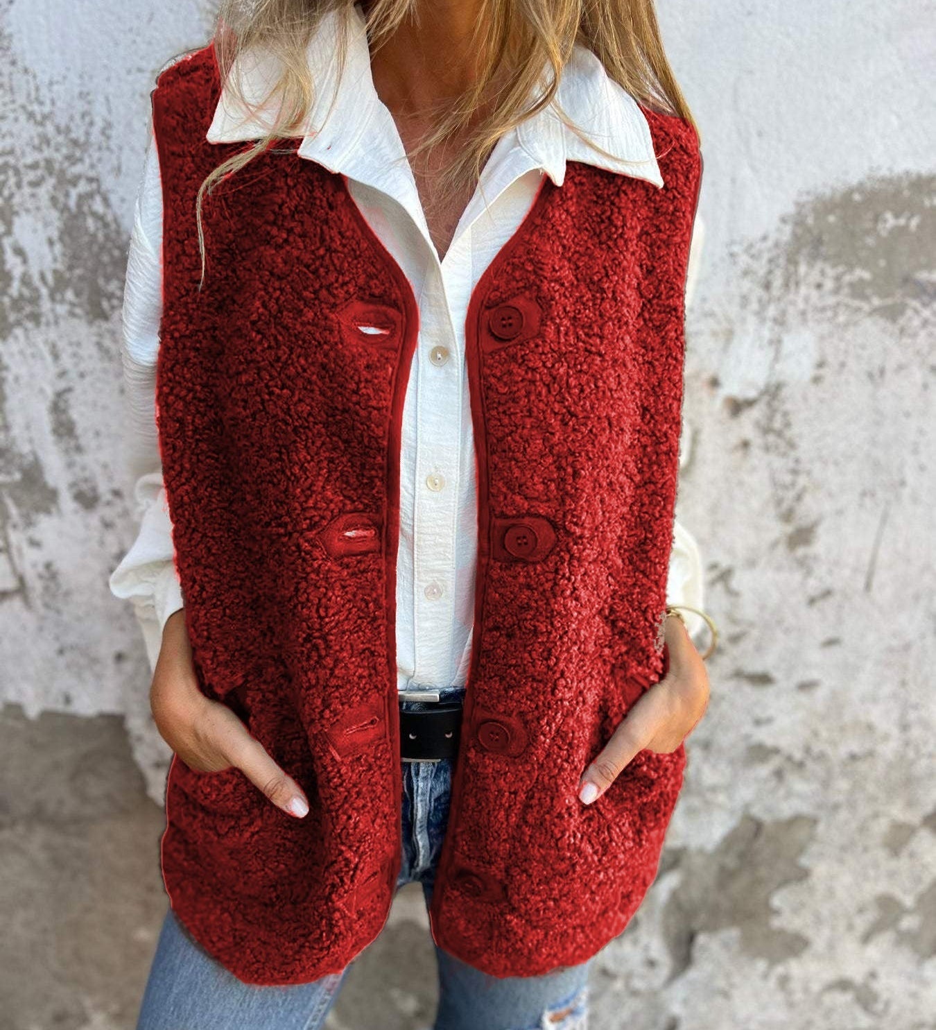 Ženski zimski kratki prsluk s gumbima