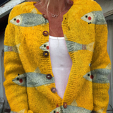 Vintage Fish Sardines Umjetnička Grafika | Kardigan s Dugmadi