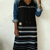 Prugasta haljina s kapuljačom u kombinaciji boja