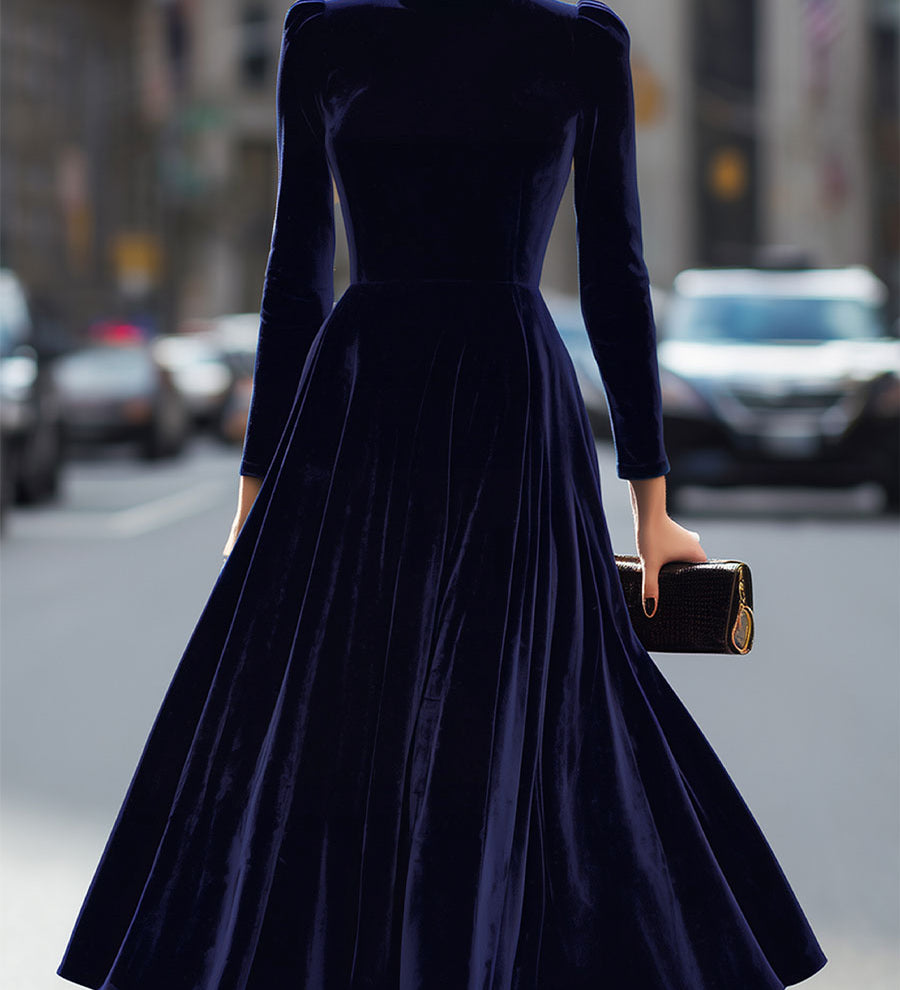 Elissa | Midi haljina dugih rukava u mornarsko plavoj boji