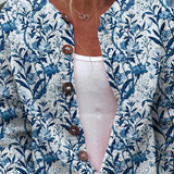 Elegantna plava i bijela cvjetna uzorka printani kardigan