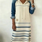 Prugasta haljina s kapuljačom u kombinaciji boja