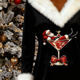 Haljina s božićnim uzorkom i krznenim ovratnikom