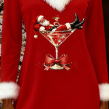 Haljina s božićnim uzorkom i krznenim ovratnikom