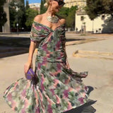 Elegant V-neck Fantasy Painted Floral Print Party Maxi Dress