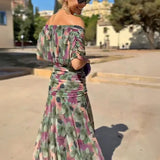 Elegant V-neck Fantasy Painted Floral Print Party Maxi Dress