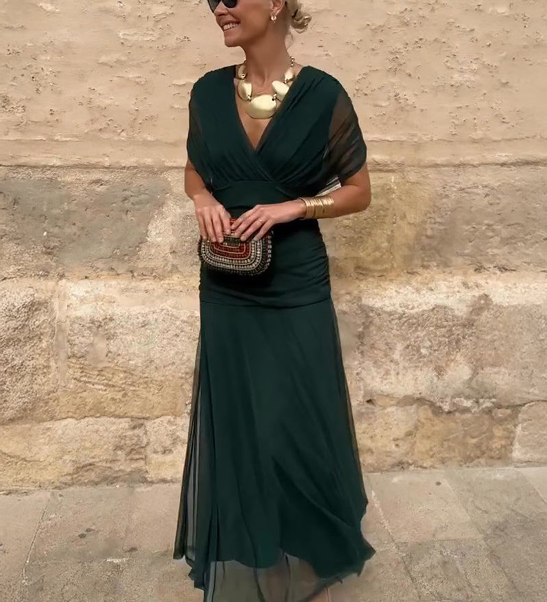 Elegant V-neck Fantasy Painted Floral Print Party Maxi Dress