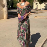 Elegant V-neck Fantasy Painted Floral Print Party Maxi Dress