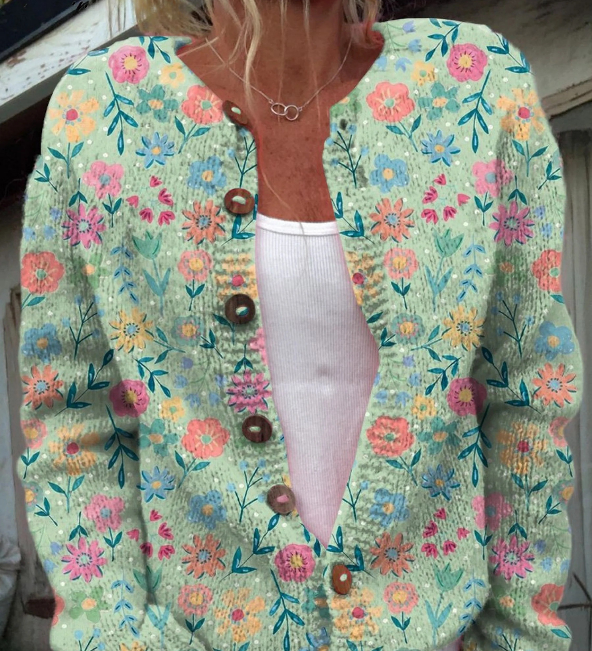 Ljetni Cvjetni Uzorak Print | Kardigan s Gumbima