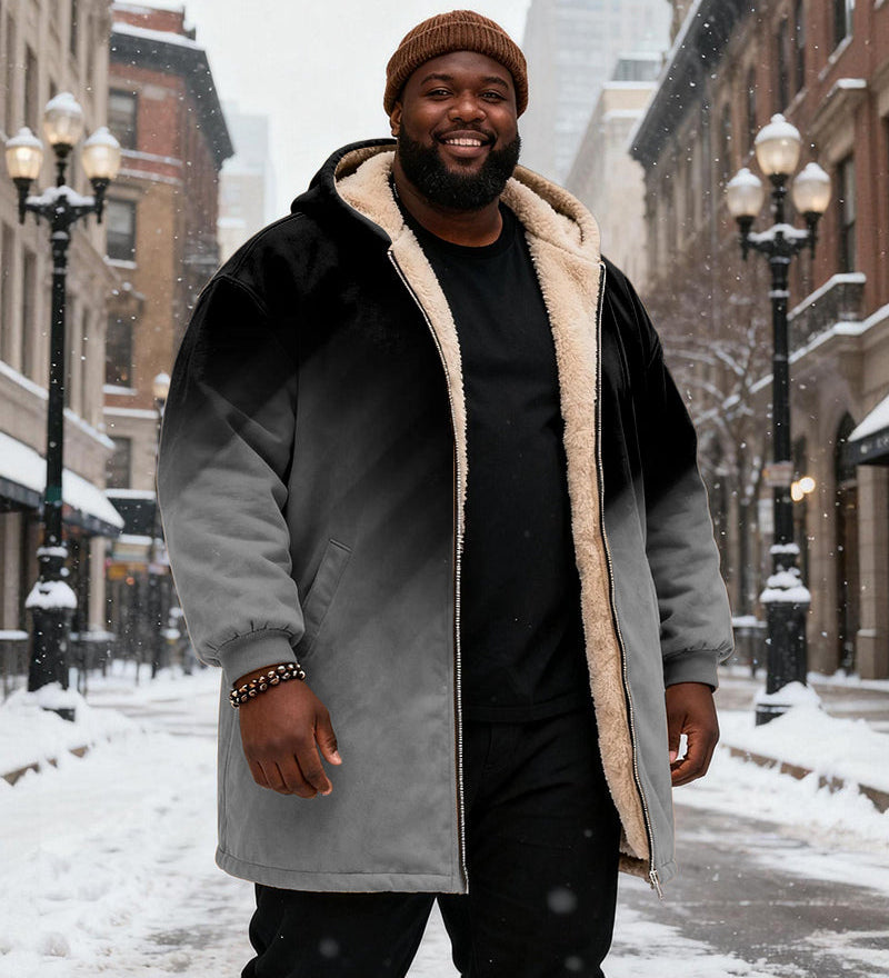 Crni i crveni gradijentni printsani baršunasti dug kaput s kapuljačom