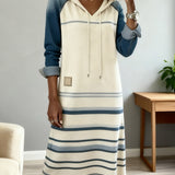 Prugasta haljina s kapuljačom u kombinaciji boja