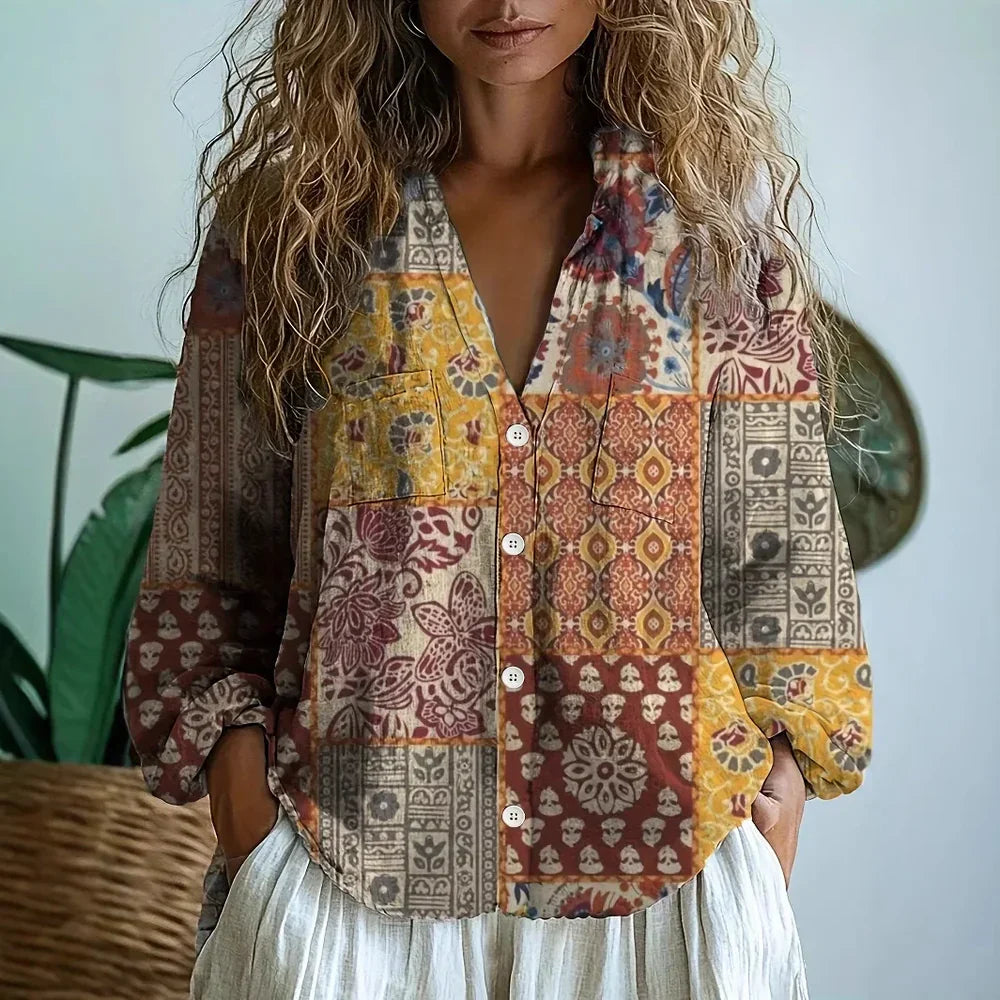 AMBRE™ | VINTAGE BLUZA S LISTASTIM UZORKOM