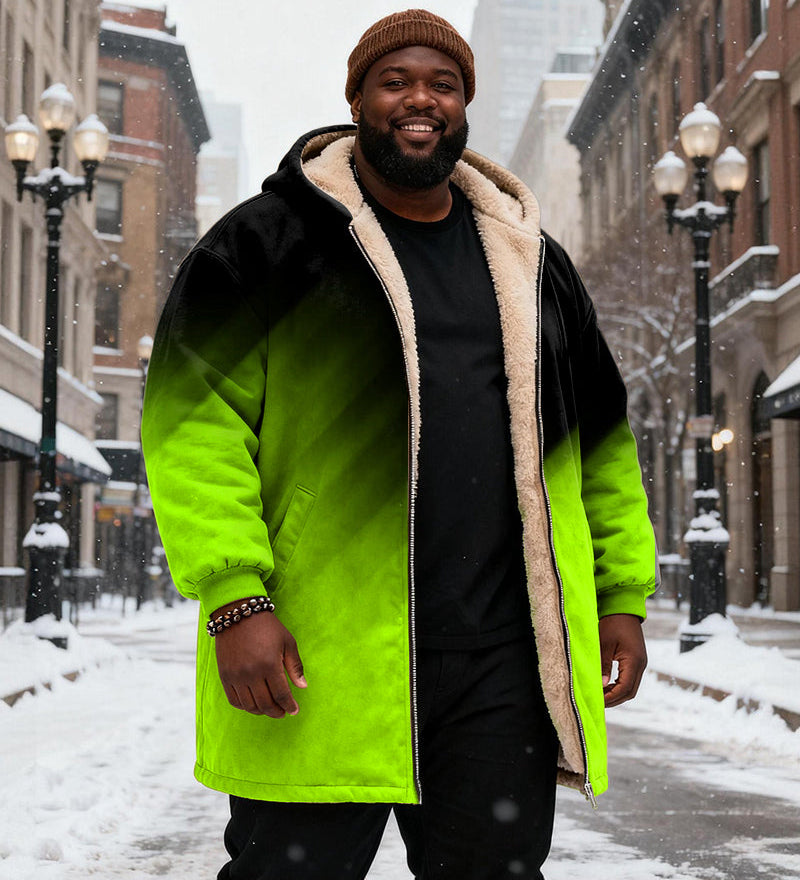 Crni i crveni gradijentni printsani baršunasti dug kaput s kapuljačom