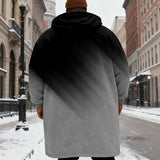 Crni i crveni gradijentni printsani baršunasti dug kaput s kapuljačom