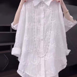 Jednobojna košulja s vezom i spuštenim ramenima