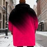 Crni i crveni gradijentni printsani baršunasti dug kaput s kapuljačom