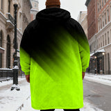 Crni i crveni gradijentni printsani baršunasti dug kaput s kapuljačom