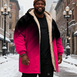 Crni i crveni gradijentni printsani baršunasti dug kaput s kapuljačom