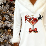 Haljina s božićnim uzorkom i krznenim ovratnikom